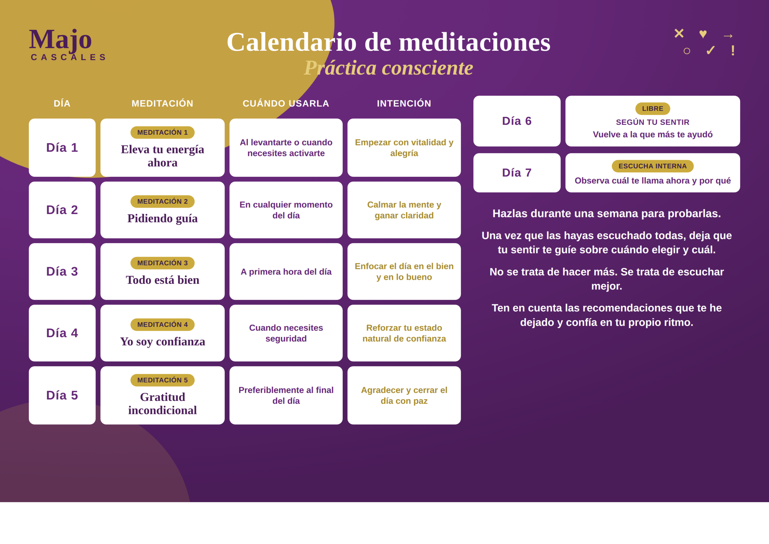 Calendario de práctica consciente